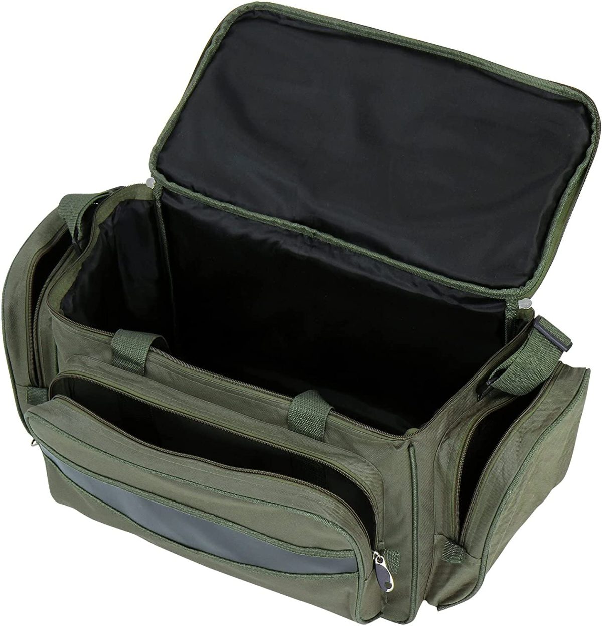 Geanta pescuit Physionics® impermeabila, 4 compartimente, curea de umar captusita, manere de transport, verde Army, 56 x 31 x 30cm - imagine 3