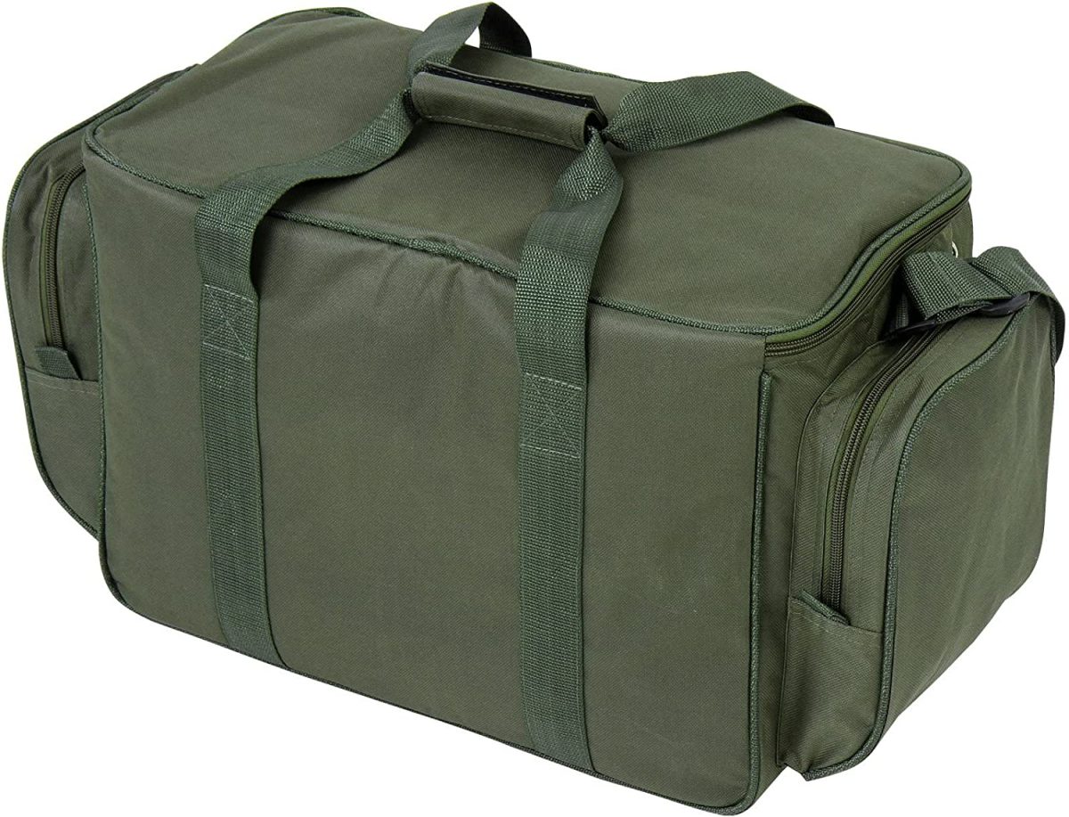 Geanta pescuit Physionics® impermeabila, 4 compartimente, curea de umar captusita, manere de transport, verde Army, 56 x 31 x 30cm - imagine 5