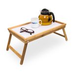 Tava servire 2 in 1, cu picioare pliabile, din bambus, Alb/Natur 50 x 31 cm, Relaxdays