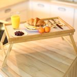 Tava servire 2 in 1, cu picioare pliabile, din bambus, Alb/Natur 50 x 31 cm, Relaxdays - imagine 2