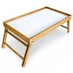 Tava servire 2 in 1, cu picioare pliabile, din bambus, Alb/Natur 50 x 31 cm, Relaxdays - imagine 3