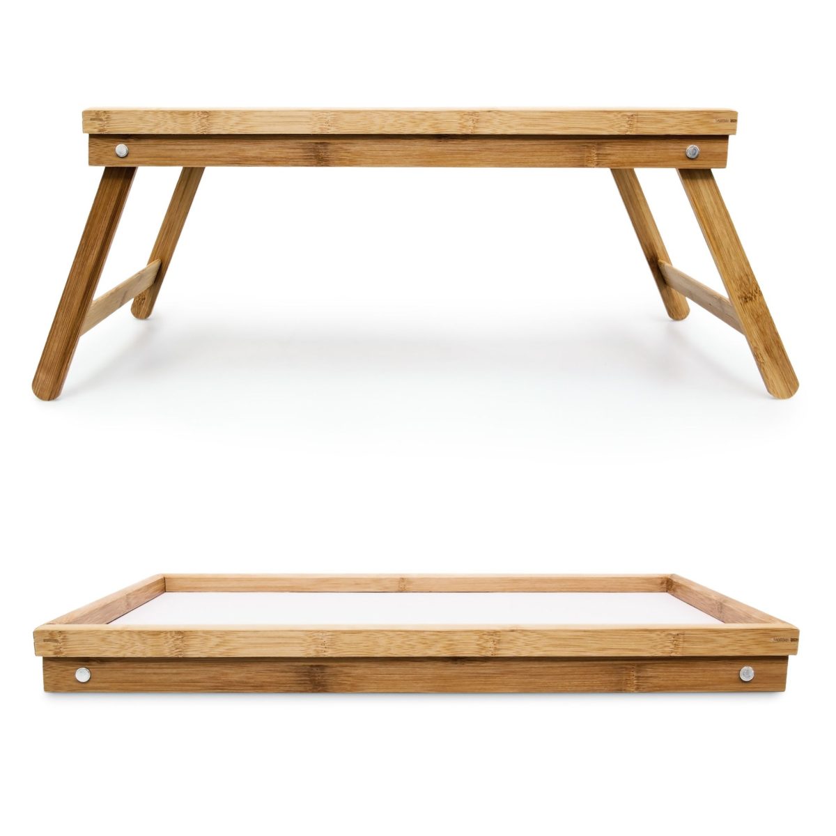 Tava servire 2 in 1, cu picioare pliabile, din bambus, Alb/Natur 50 x 31 cm, Relaxdays - imagine 6
