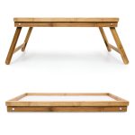 Tava servire 2 in 1, cu picioare pliabile, din bambus, Alb/Natur 50 x 31 cm, Relaxdays - imagine 6