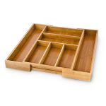 Suport organizare tacamuri pentru sertar bucatarie, Extensibil, 5/7 compartimente, Bambus