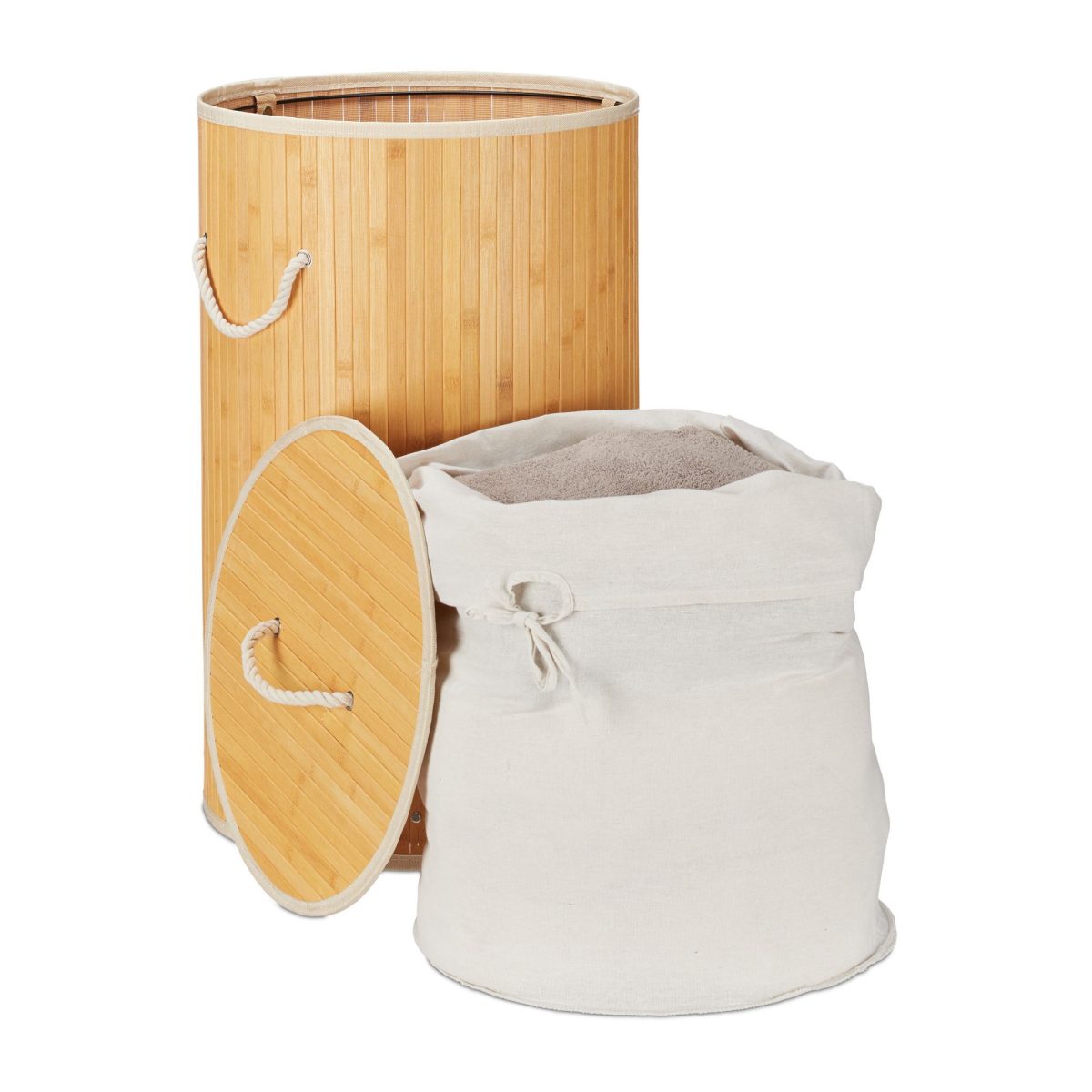 Cos de rufe rotund din bambus, RelaxDays, natur, 70 l, 65 x 41 cm - imagine 4