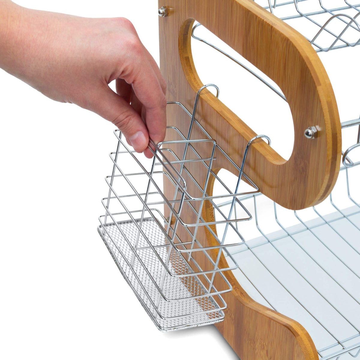 Scurgator vase din bambus si metal, pe 2 nivele, cu suport pentru tacamuri si suport pentru pahare, Relaxdays, 35 x 51 x 26.5 cm - imagine 5