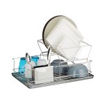 Scurgator vase Relaxdays, din metal, 2 niveluri, cu suport de tacamuri, 23.5 x 48 x 32 cm