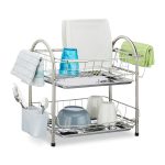 Scurgator vase Relaxdays, din metal, 2 niveluri, cu suport de tacamuri, 39.5 x 60 x 28 cm