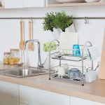Scurgator vase Relaxdays, din metal, 2 niveluri, cu suport de tacamuri, 39.5 x 60 x 28 cm - imagine 2