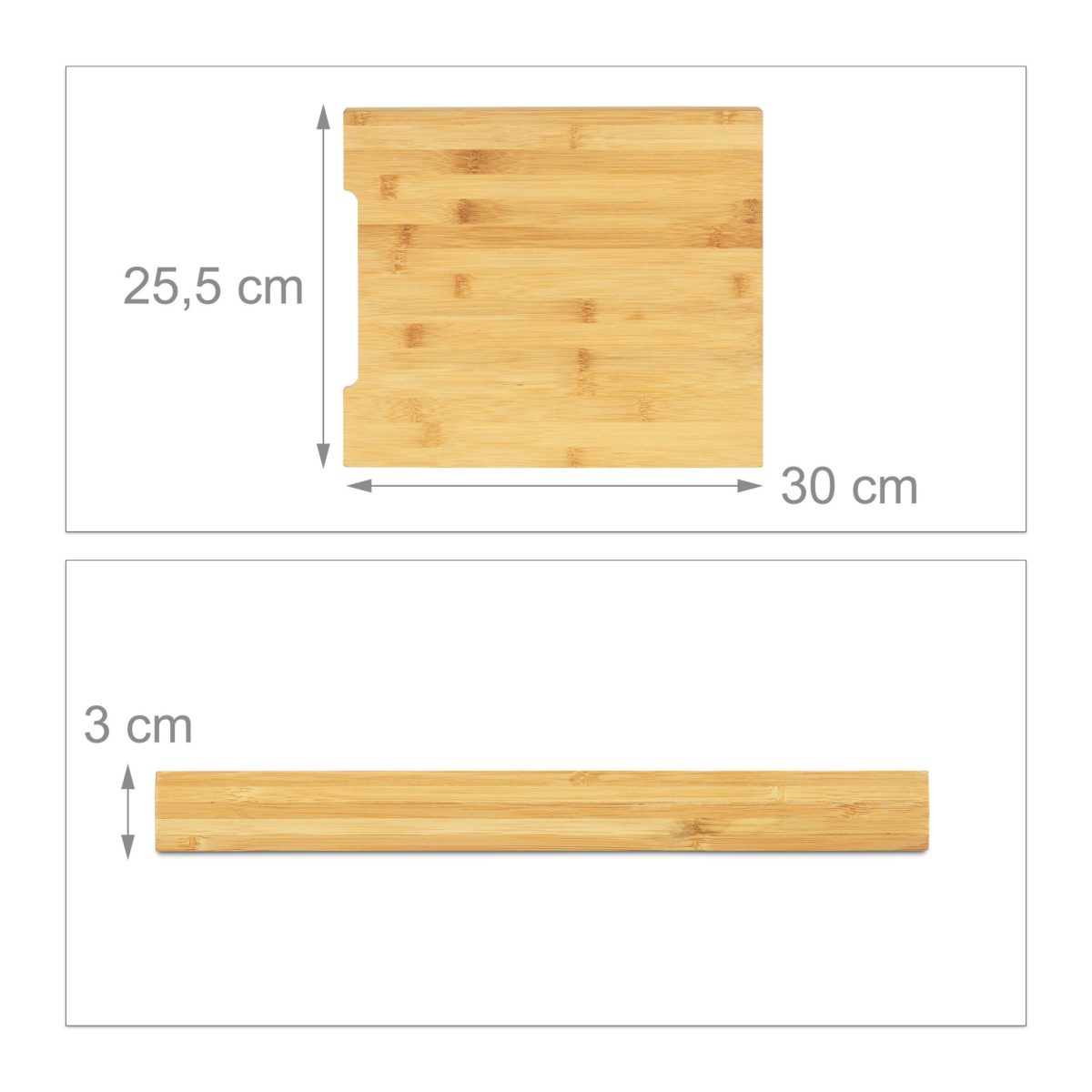 Tocator de bucatarie cu tava de colecatare, Relaxdays, din bambus, 3 x 30 x 25.5 cm - imagine 4