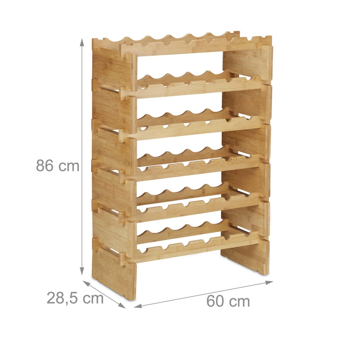 Suport sticle vin Relaxdays, natur, din bambus, 6 nivele, pentru 36 sticle, 80 x 60 x 28.5 cm - imagine 5