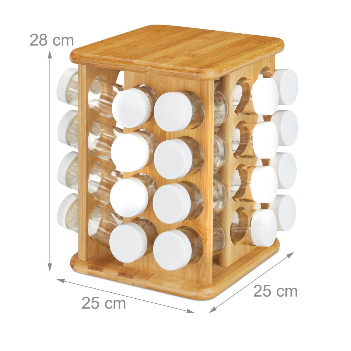 Set 32 recipiente condimente cu suport rotativ, bambus, natur, 28 x 25 x 25 cm, Relaxdays - imagine 4