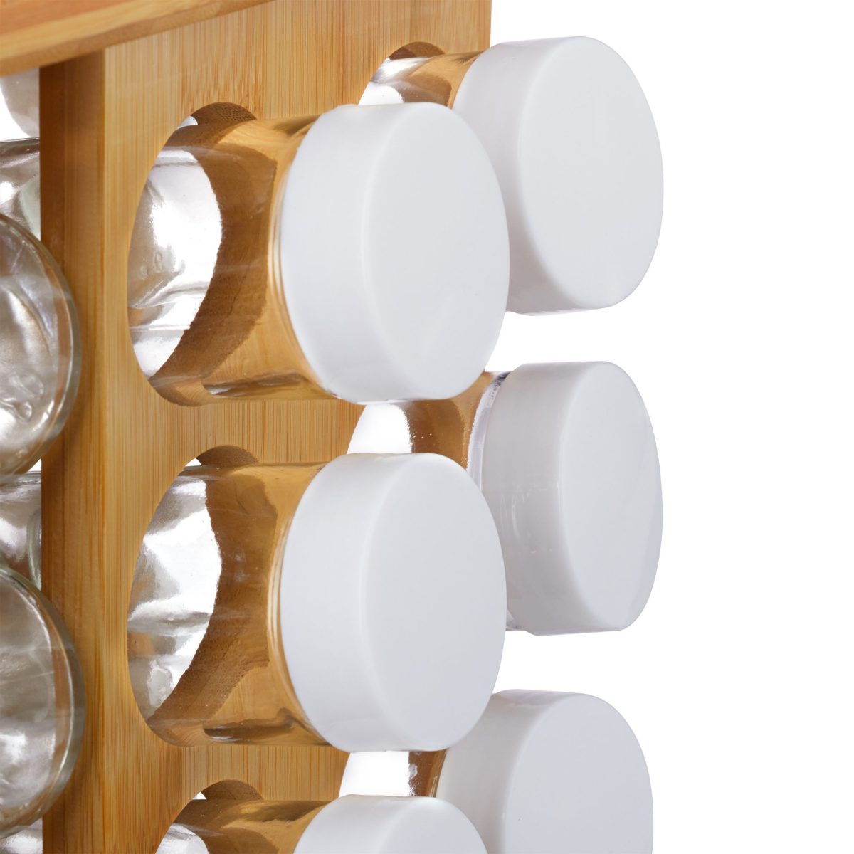 Set 32 recipiente condimente cu suport rotativ, bambus, natur, 28 x 25 x 25 cm, Relaxdays - imagine 7