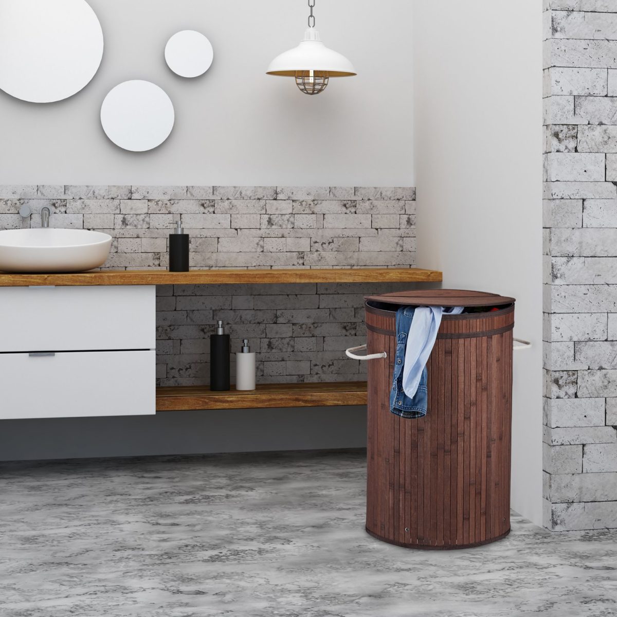 Cos de rufe din bambus si MDF, 65 l, maro, 63 x 40 cm - imagine 8