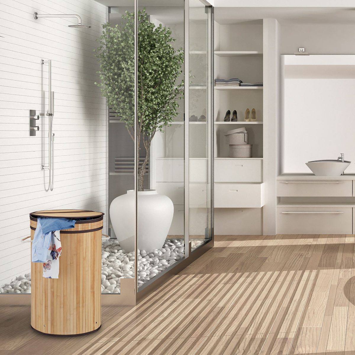 Cos de rufe din bambus si MDF, 65 l, maro, 63 x 40 cm - imagine 6