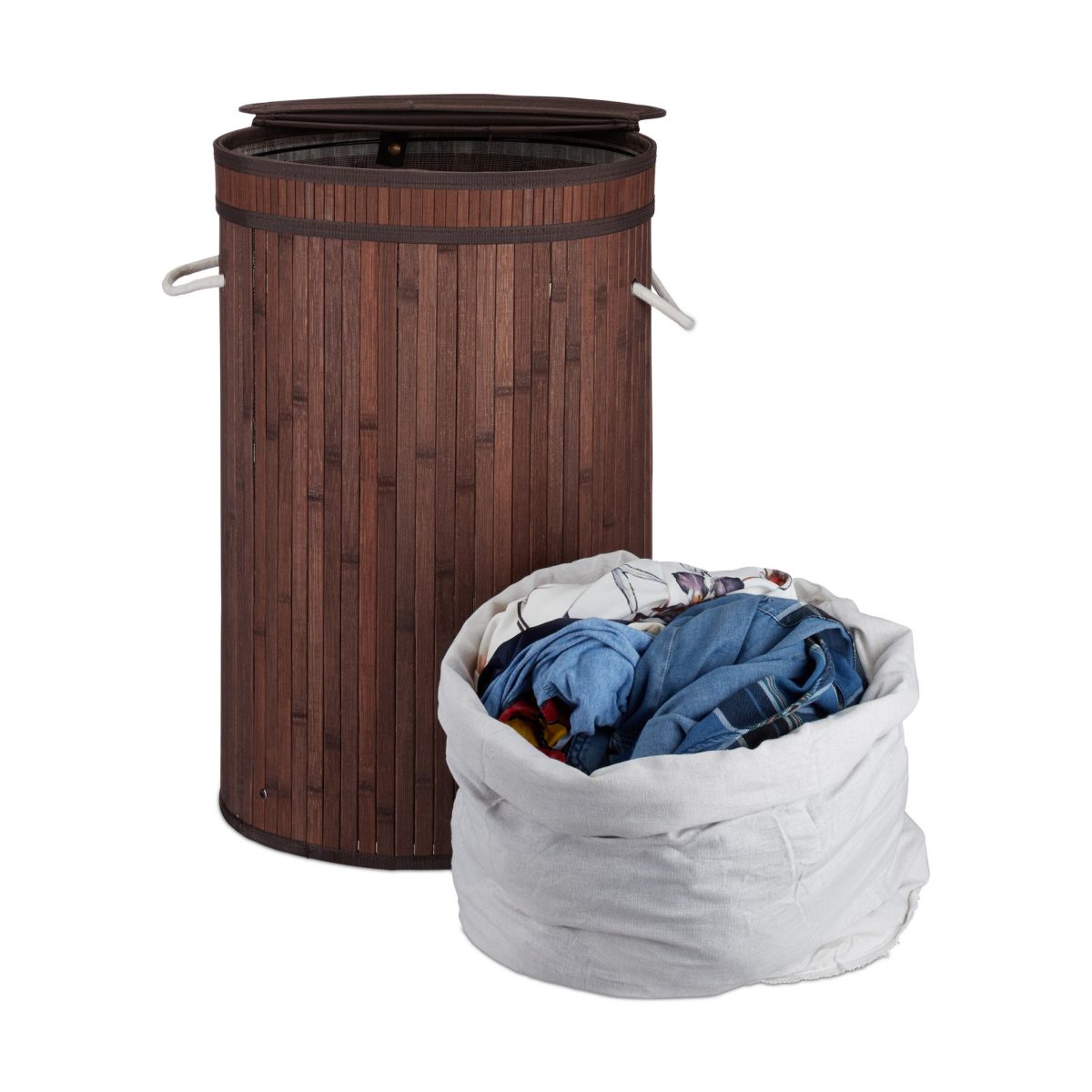 Cos de rufe din bambus si MDF, 65 l, maro, 63 x 40 cm - imagine 4