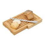 Tocator de bucatarie si cutit pentru paine, Relaxdays, din bambus, 4 x 40 x 24 cm