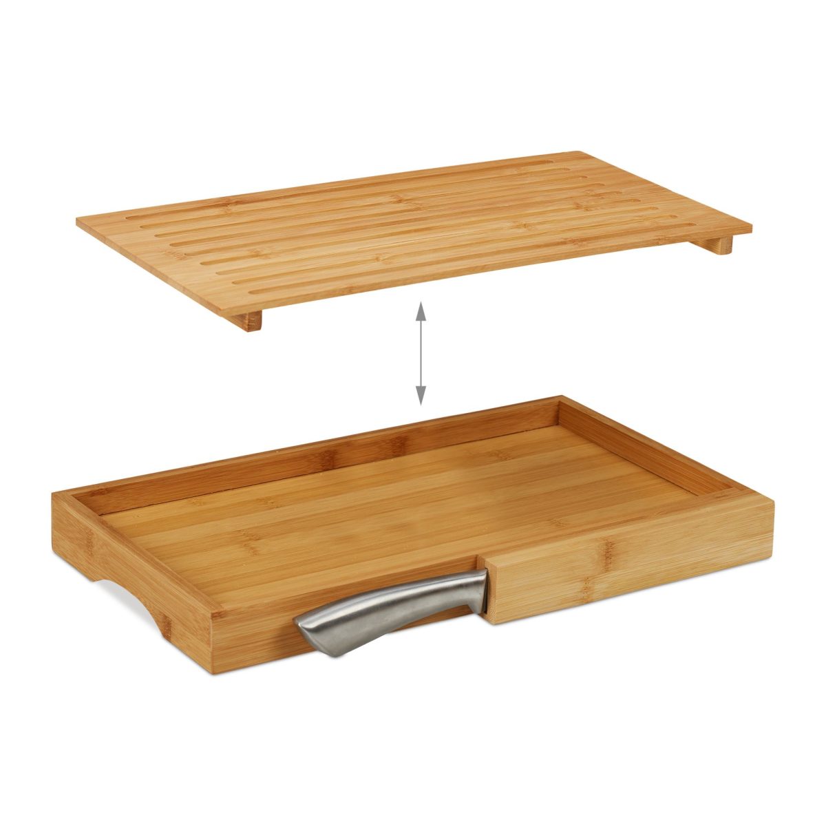 Tocator de bucatarie si cutit pentru paine, Relaxdays, din bambus, 4 x 40 x 24 cm - imagine 2