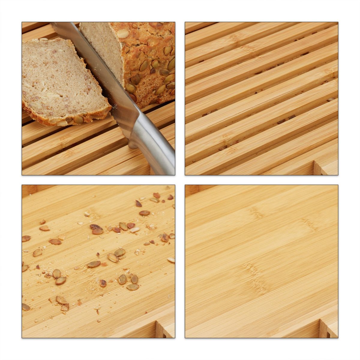 Tocator de bucatarie si cutit pentru paine, Relaxdays, din bambus, 4 x 40 x 24 cm - imagine 4