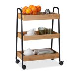 Carucior servire Relaxdays, din bambus, natur, 70 x 49.5 x 28 cm