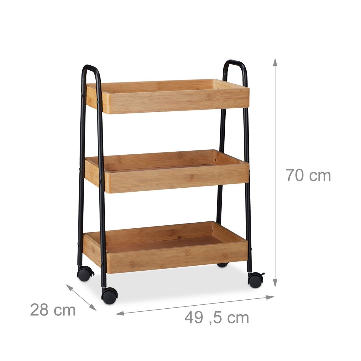 Carucior servire Relaxdays, din bambus, natur, 70 x 49.5 x 28 cm - imagine 4