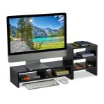Suport pentru monitor cu rafturi, PAL, negru