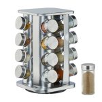 Set 16 recipiente condimente cu suport rotativ, inox, 27.5 x 18.5 x 18.5 cm