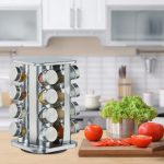 Set 16 recipiente condimente cu suport rotativ, inox, 27.5 x 18.5 x 18.5 cm - imagine 2