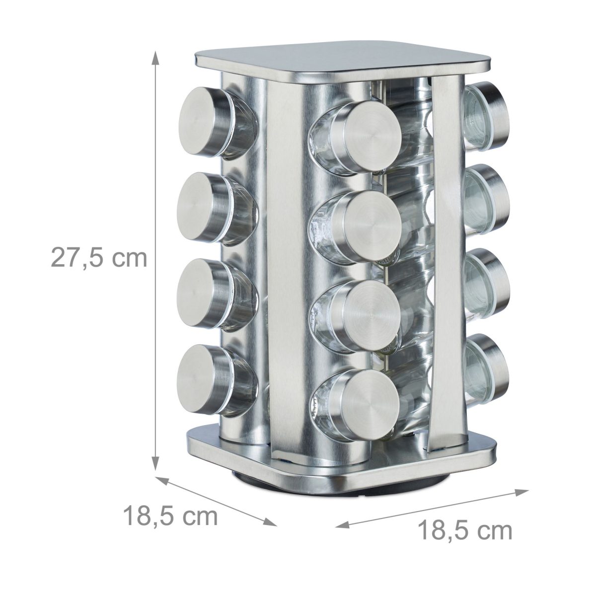 Set 16 recipiente condimente cu suport rotativ, inox, 27.5 x 18.5 x 18.5 cm - imagine 4