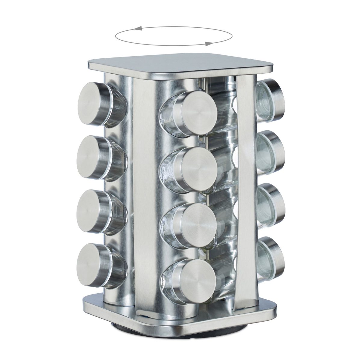 Set 16 recipiente condimente cu suport rotativ, inox, 27.5 x 18.5 x 18.5 cm - imagine 6
