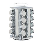 Set 16 recipiente condimente cu suport rotativ, inox, 27.5 x 18.5 x 18.5 cm - imagine 6