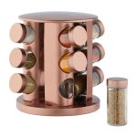 Set 12 recipiente condimente cu suport rotativ, inox, bronz, Relaxdays