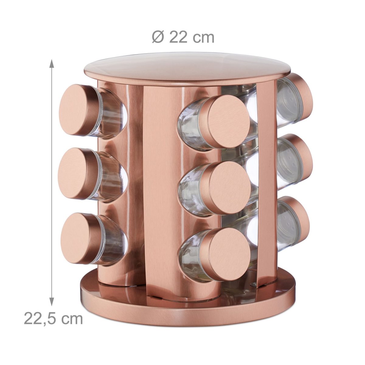 Set 12 recipiente condimente cu suport rotativ, inox, bronz, Relaxdays - imagine 3