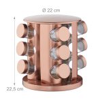 Set 12 recipiente condimente cu suport rotativ, inox, bronz, Relaxdays - imagine 3