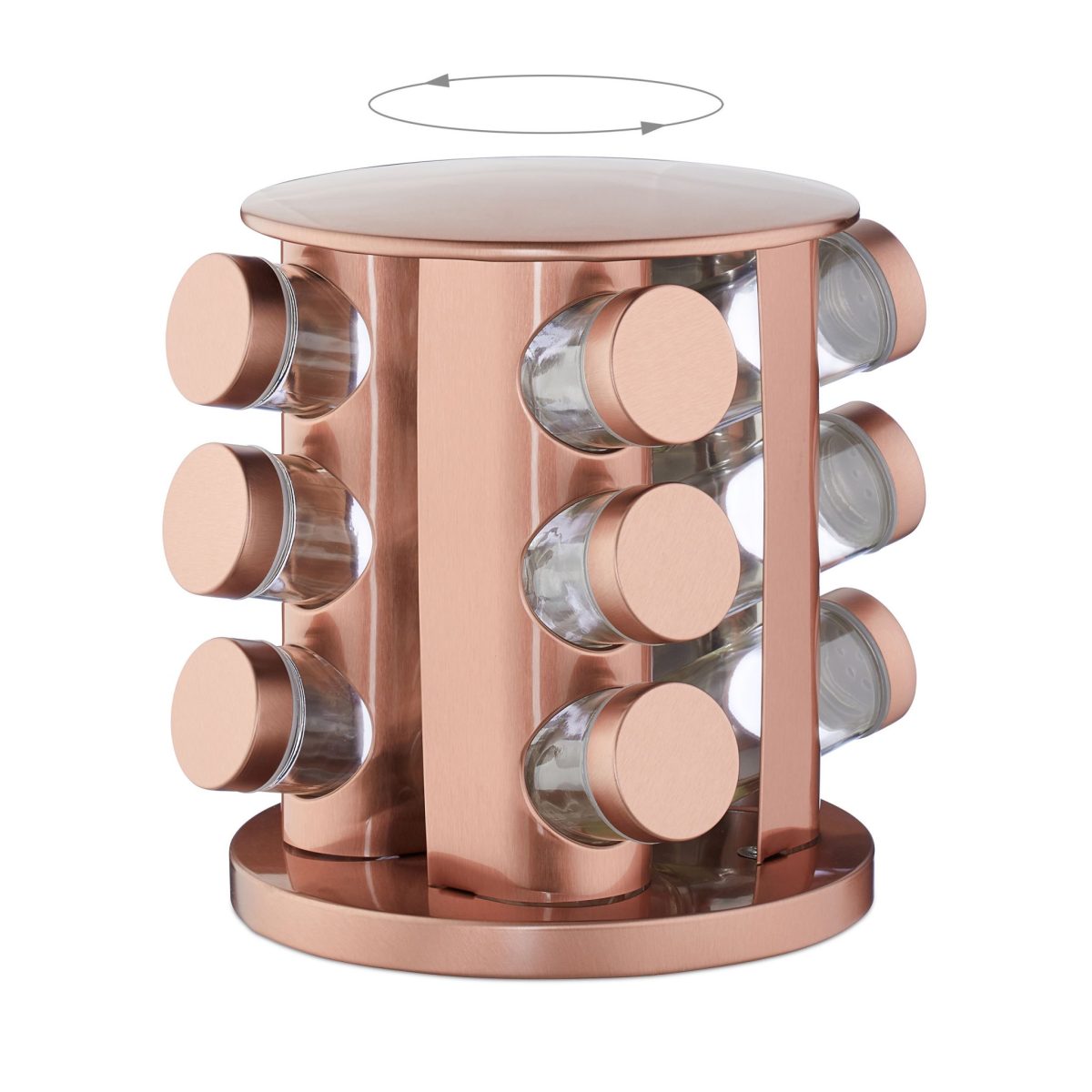 Set 12 recipiente condimente cu suport rotativ, inox, bronz, Relaxdays - imagine 8
