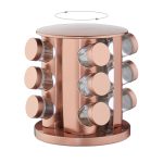 Set 12 recipiente condimente cu suport rotativ, inox, bronz, Relaxdays - imagine 8