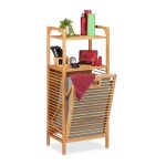 Cos de rufe Relaxdays cu 2 rafturi, din bambus, 28 l, 95 x 40 x 30 cm