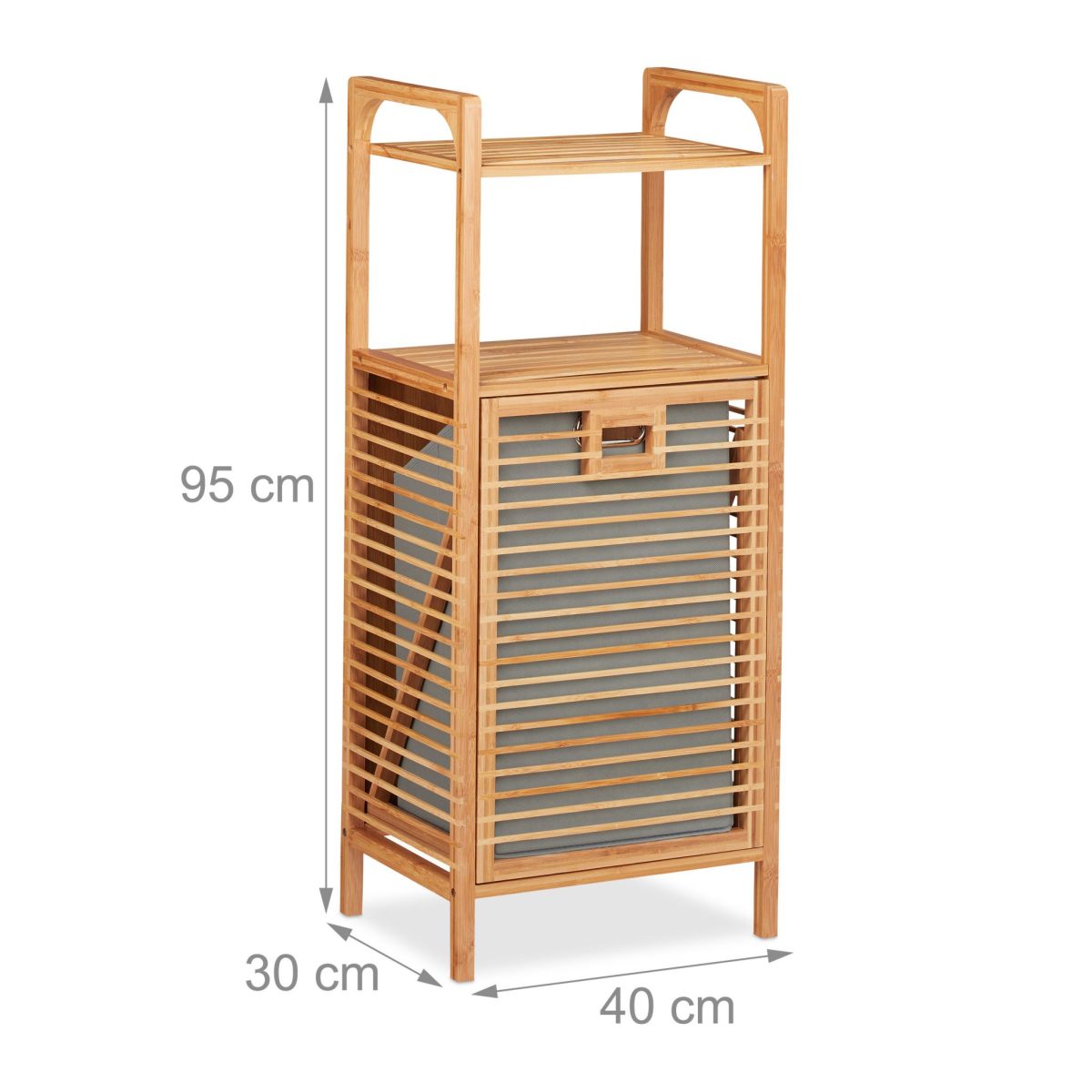 Cos de rufe Relaxdays cu 2 rafturi, din bambus, 28 l, 95 x 40 x 30 cm - imagine 4