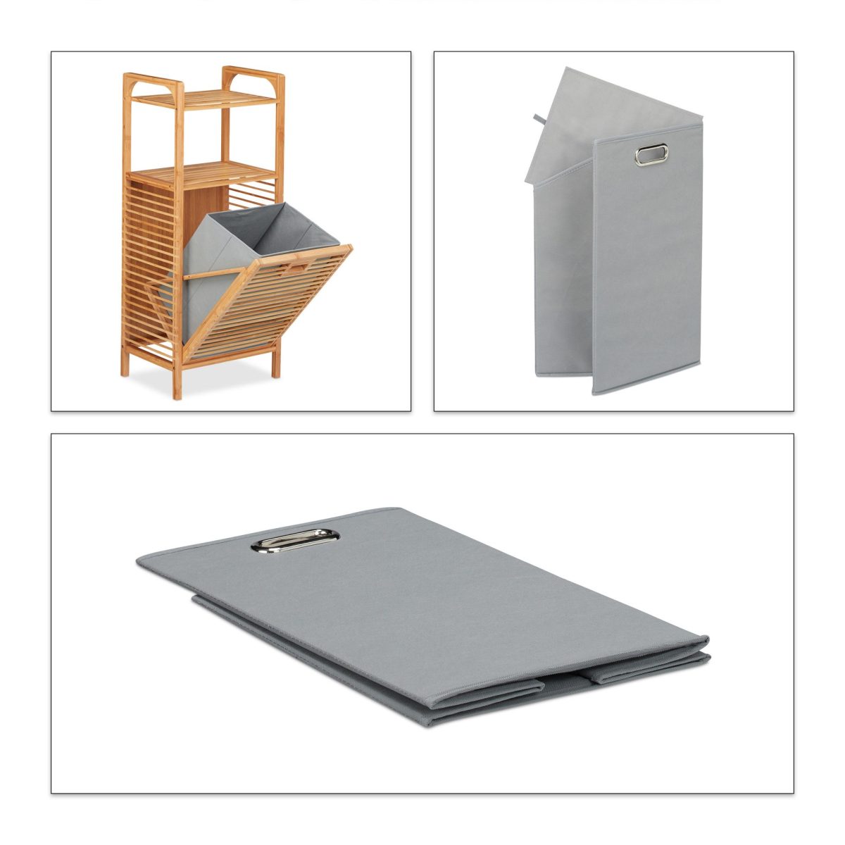 Cos de rufe Relaxdays cu 2 rafturi, din bambus, 28 l, 95 x 40 x 30 cm - imagine 7