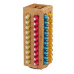 Suport rotativ capsule cafea, tip nespresso, 8 compartimente, din bambus, pana la 80 de capsule, 40.5 x 14 x 14 cm, RelaxDays