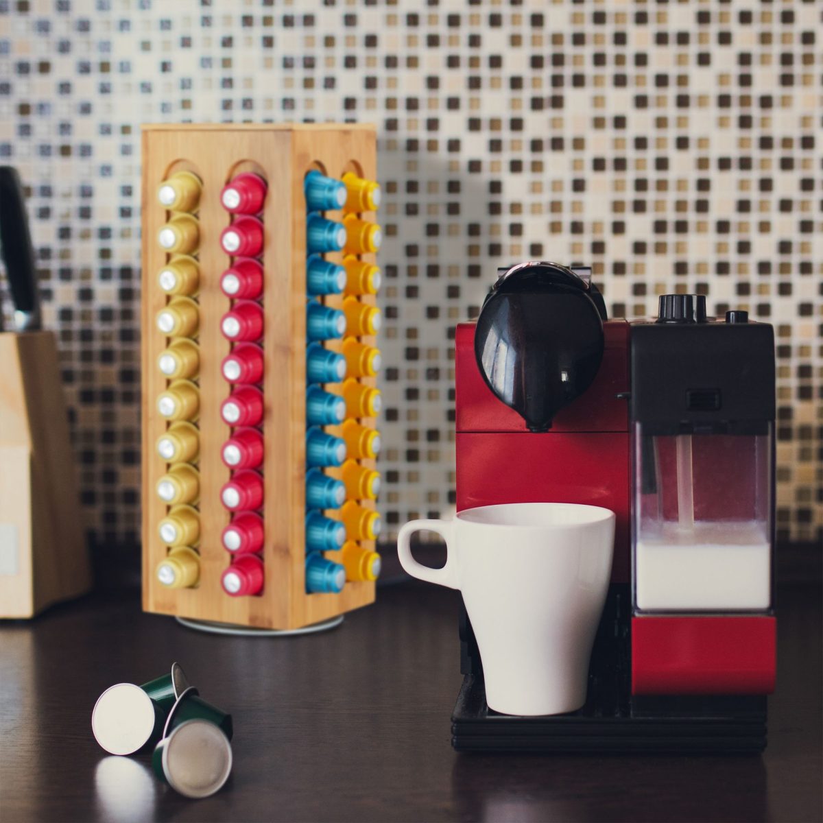 Suport rotativ capsule cafea, tip nespresso, 8 compartimente, din bambus, pana la 80 de capsule, 40.5 x 14 x 14 cm, RelaxDays - imagine 4