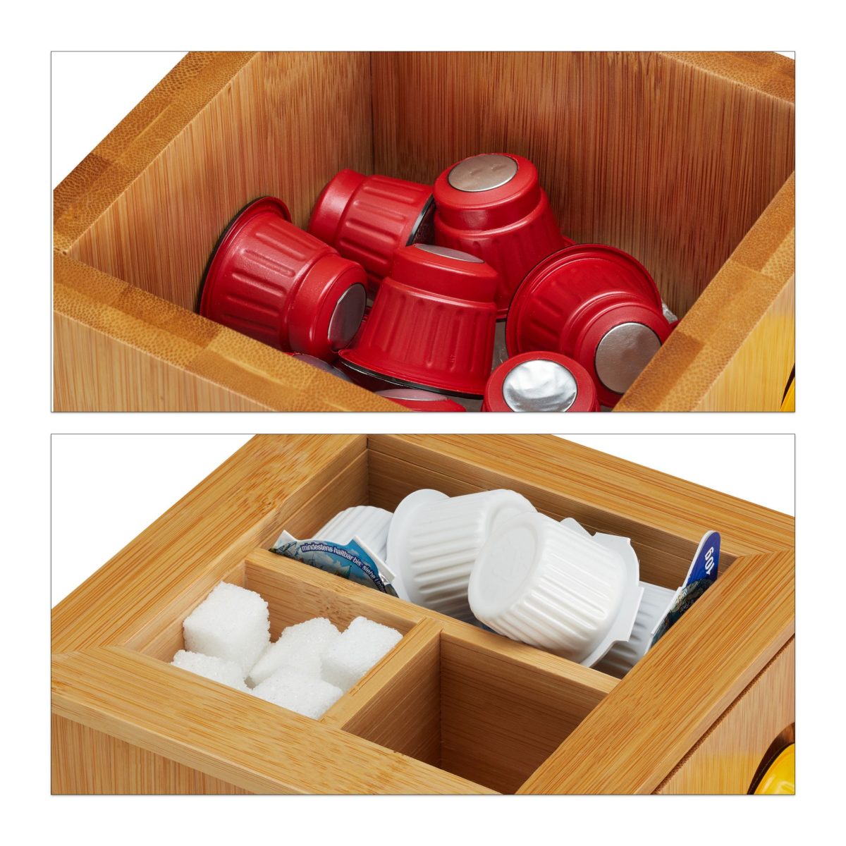Suport rotativ capsule cafea, tip nespresso, 8 compartimente, din bambus, pana la 80 de capsule, 40.5 x 14 x 14 cm, RelaxDays - imagine 2
