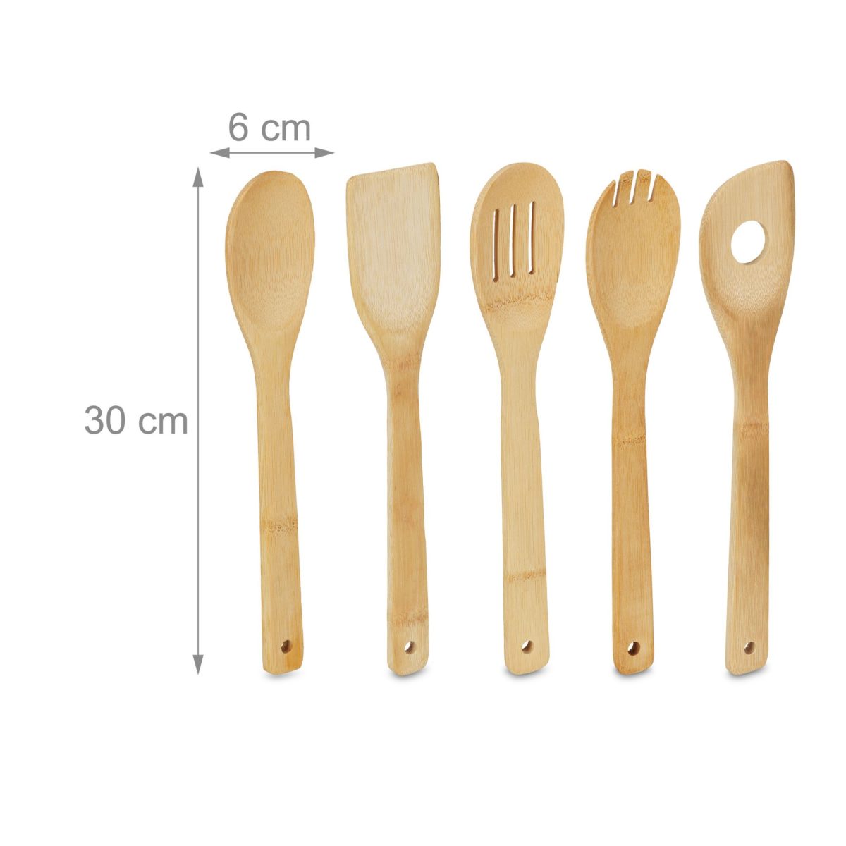 Set 5 ustensile bucatarie cu suport, din bambus, Relaxdays, natur - imagine 8