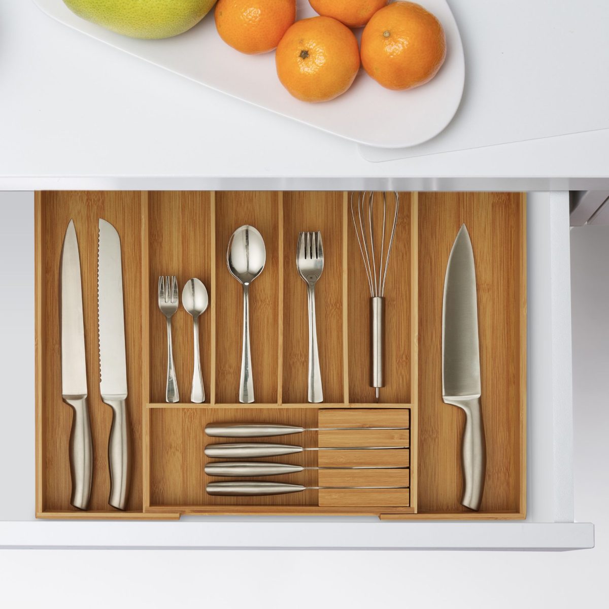 Suport pentru tacamuri, RelaxDays, din bambus, extensibil, natur, 5 x 55 x 44,5 cm - imagine 2