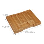 Suport pentru tacamuri, RelaxDays, din bambus, extensibil, natur, 5 x 55 x 44,5 cm - imagine 4