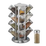 Set 16 recipiente condimente cu suport rotativ, inox, 33 x 22 cm