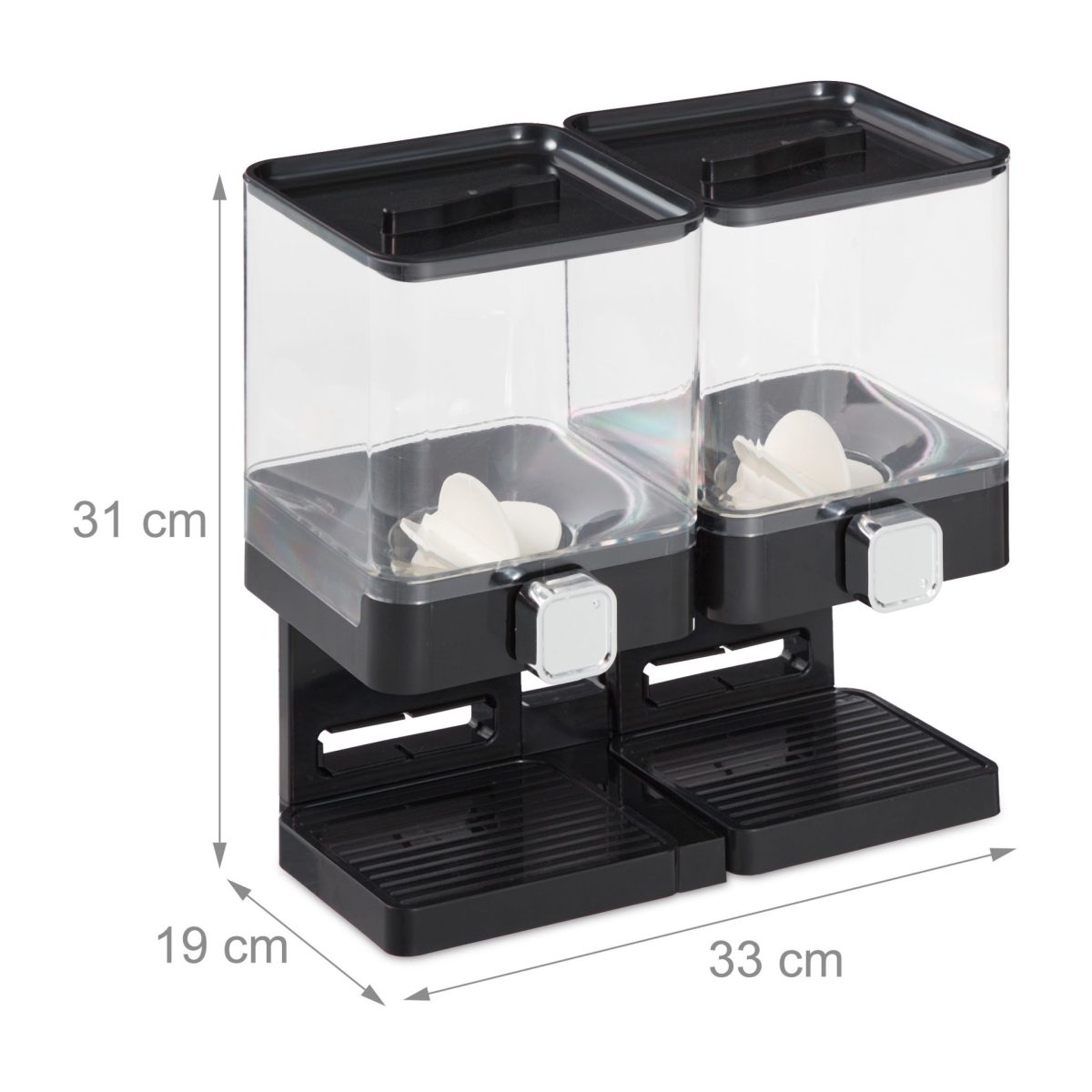 Dozator cereale Relaxdays, 2 recipiente ABS, negru, 33x19x31 cm - imagine 4