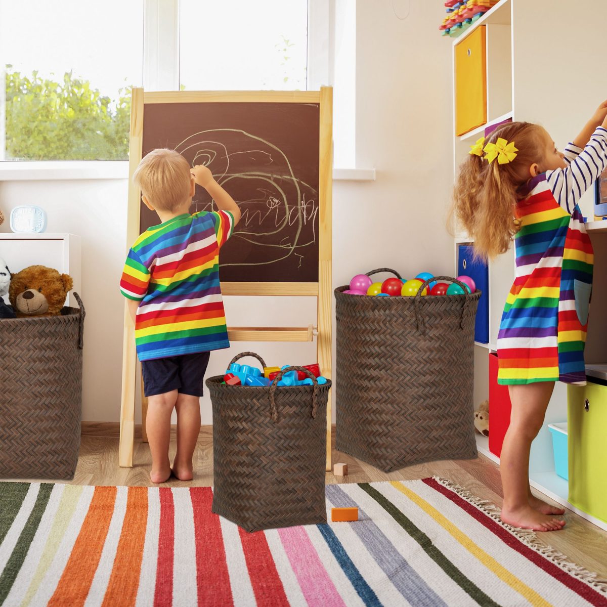 Set 3 cosuri de rufe RelaxDays, plastic, cos mic 23 l, cos mediu 30 l, cos mare 37 l, alb/gri - imagine 3