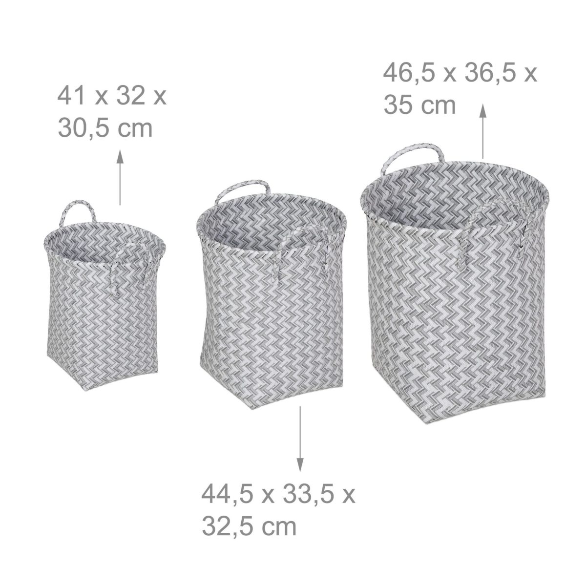 Set 3 cosuri de rufe RelaxDays, plastic, cos mic 23 l, cos mediu 30 l, cos mare 37 l, alb/gri - imagine 4