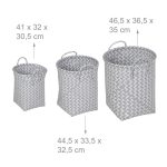 Set 3 cosuri de rufe RelaxDays, plastic, cos mic 23 l, cos mediu 30 l, cos mare 37 l, alb/gri - imagine 4